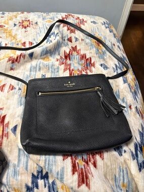 kate spade Black Pebbled Leather Crossbody with Tassel Zip
